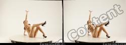 Nude Woman White Kneeling poses - ALL Slim Kneeling poses - on both knees long colored 3D Stereoscopic poses Pinup